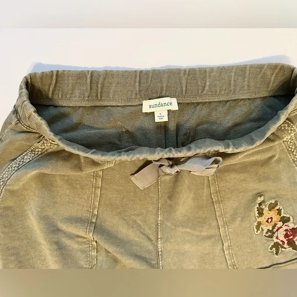 Sundance Olive Green Embroidered Floral Soft Versatile Joggers - Picture 2 of 8